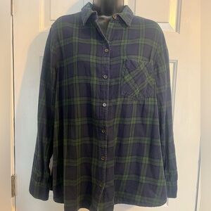 Old Navy Women’s Dark Blue and Green Plaid Shirt